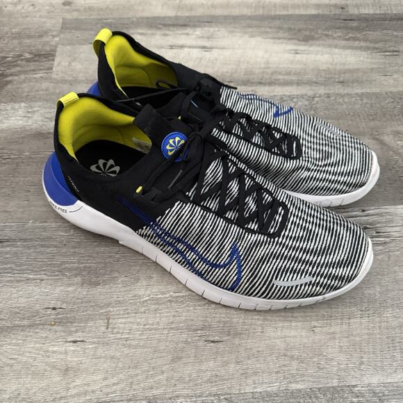NIKE FREE RN Flyknit Next Nature Mens Size 15 Black White Blue Running Shoes - Picture 7 of 8